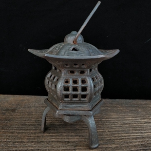 铁器提梁护栏灯盏复古怀旧工艺品照明用具影视道具古代油灯品相佳