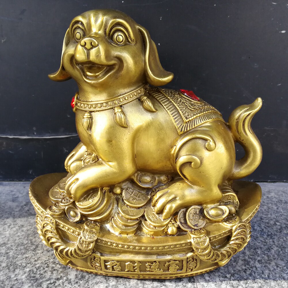 纯铜狗十二生肖狗招财进宝元宝守财狗家居装饰工艺品客厅桌面摆件