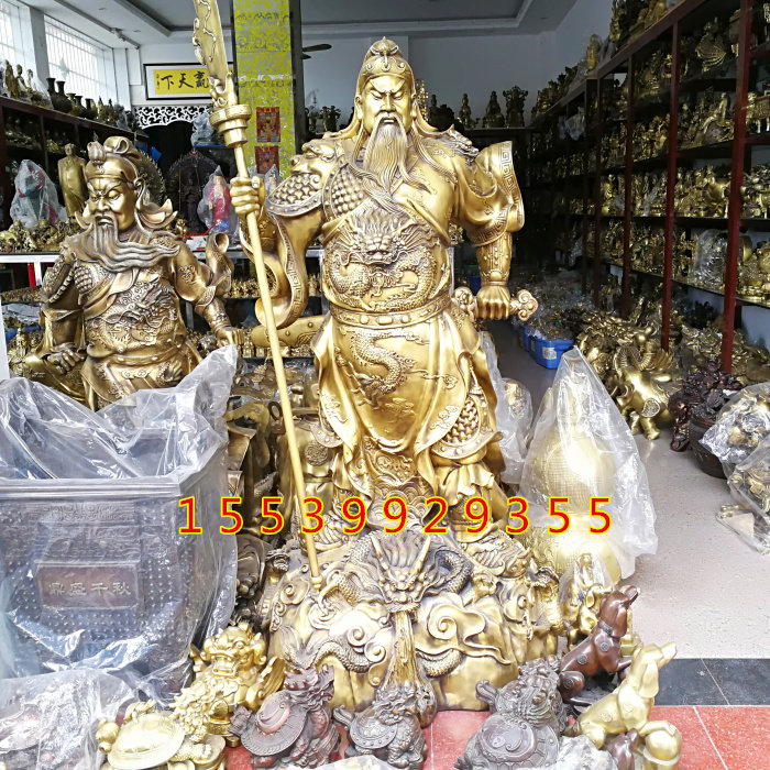 纯铜大号九龙关公佛像摆件武财神爷关羽铜像风水铜器家居招财镇宅