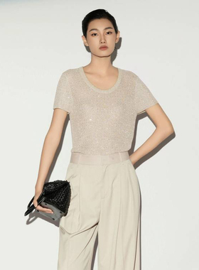 雪歌XUEGE2025年新款夏季浅米毛衫短袖针织衫XL211004A160-798