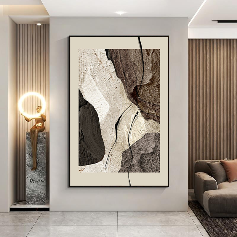 QX手绘抽象油画《积玉》奶油风客厅装饰画现代简约餐厅卧室挂画