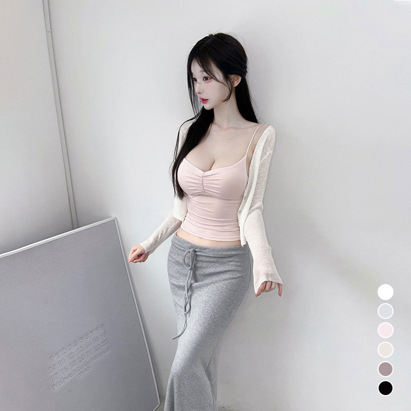 Soonne韩国修身爱心领吊带胸前褶皱背心女芭蕾风内搭SOONNE26SS28 - 实物图
