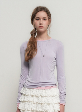 General idea极简风天丝长袖女垂坠压褶柔软T恤薄款上衣GF1LTS505