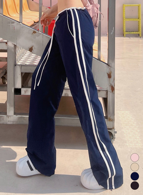 kindame韩国夏季新款百搭系绳透明卡扣式休闲运动裤BL24S2901