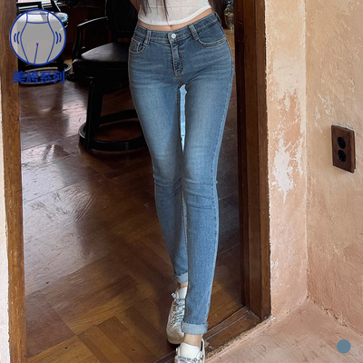 韩国显腿百搭丰胯提臀中蓝牛仔裤