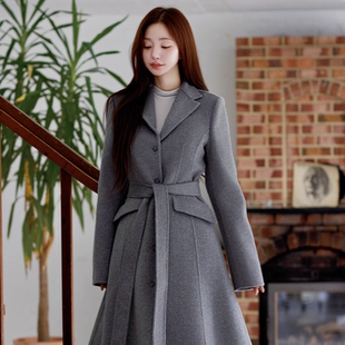 kindame韩国长款 羊绒收腰大衣女系带公主风气质外套OS25F3302