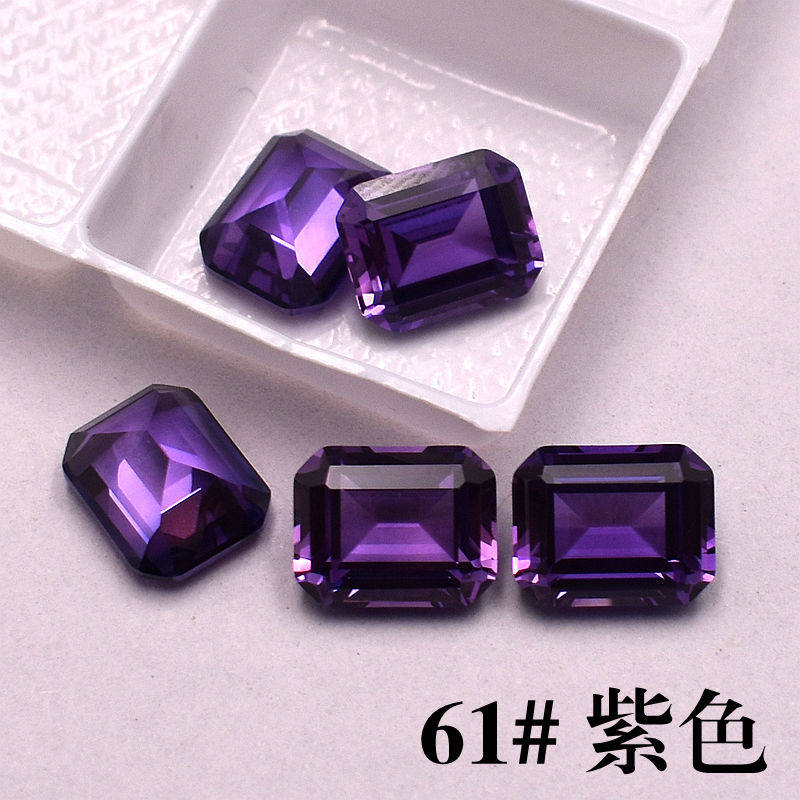 过钻笔培育紫刚戒面宝石长方形裸石61紫色刚玉吊坠裸钻裸石diy
