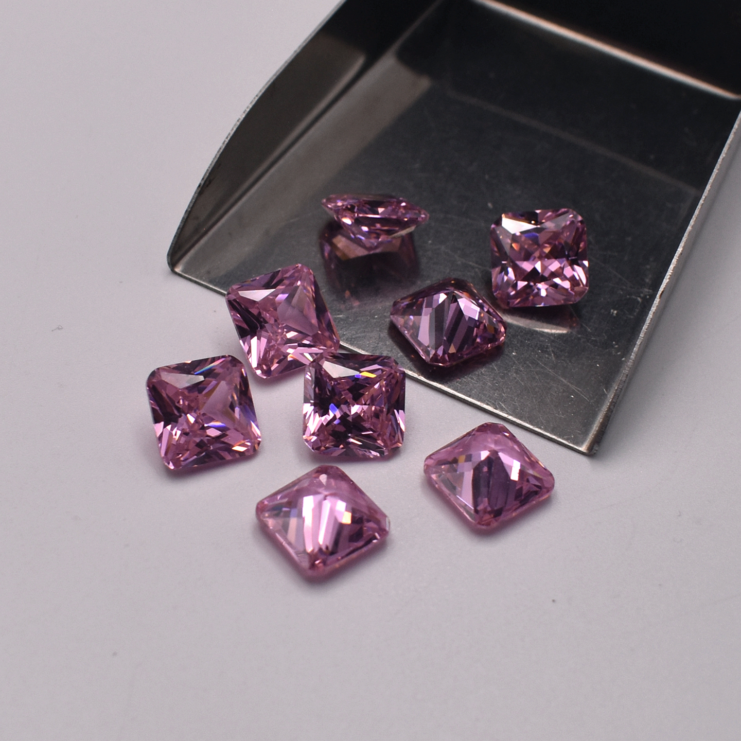 3X3-12X12mm倒角粉红宝石正方形 粉红色锆石裸石戒指耳钉配石diy
