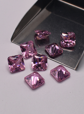 3X3-12X12倒角粉红宝石正方形粉红色正方锆石裸石戒指耳钉配石diy