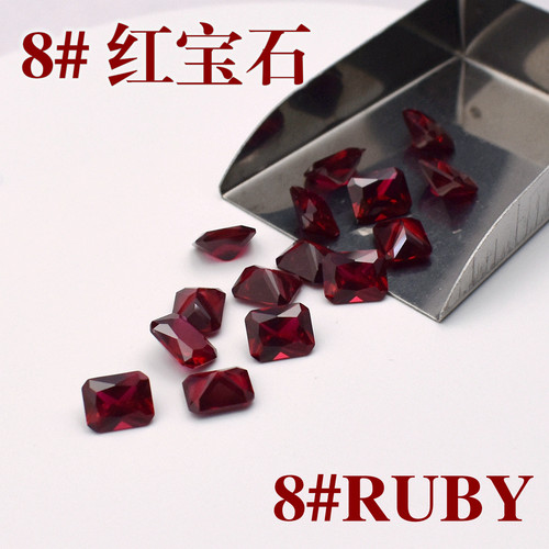 倒角车花长方形红宝石8号红刚玉裸石戒面切割合成红宝石Ruby8#