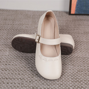 特大码女鞋41到43平底圆头浅口玛丽珍鞋新款软底百搭通勤四季单鞋