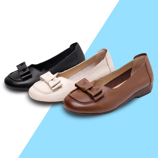 真皮大码女鞋41到43单鞋2024春夏新款低跟平底浅口圆头丫丫小皮鞋