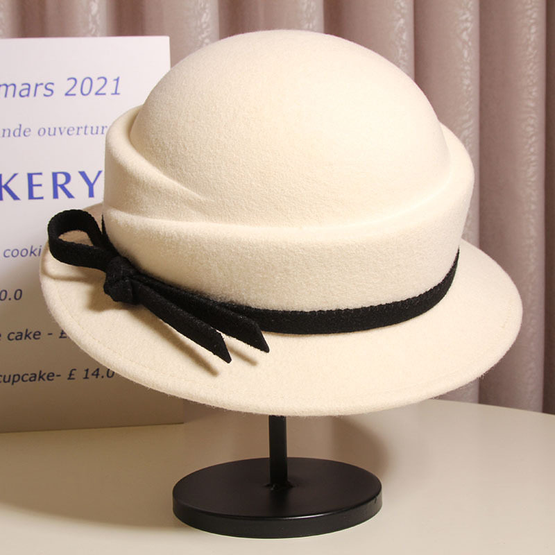 赫本风蝴蝶结羊毛礼帽女秋冬法式复古小沿毛呢渔夫帽优雅气质盆帽,个性定制/设计服务/DIY,手绘帽,淘宝优惠券,粉丝福利购,淘宝优惠卷