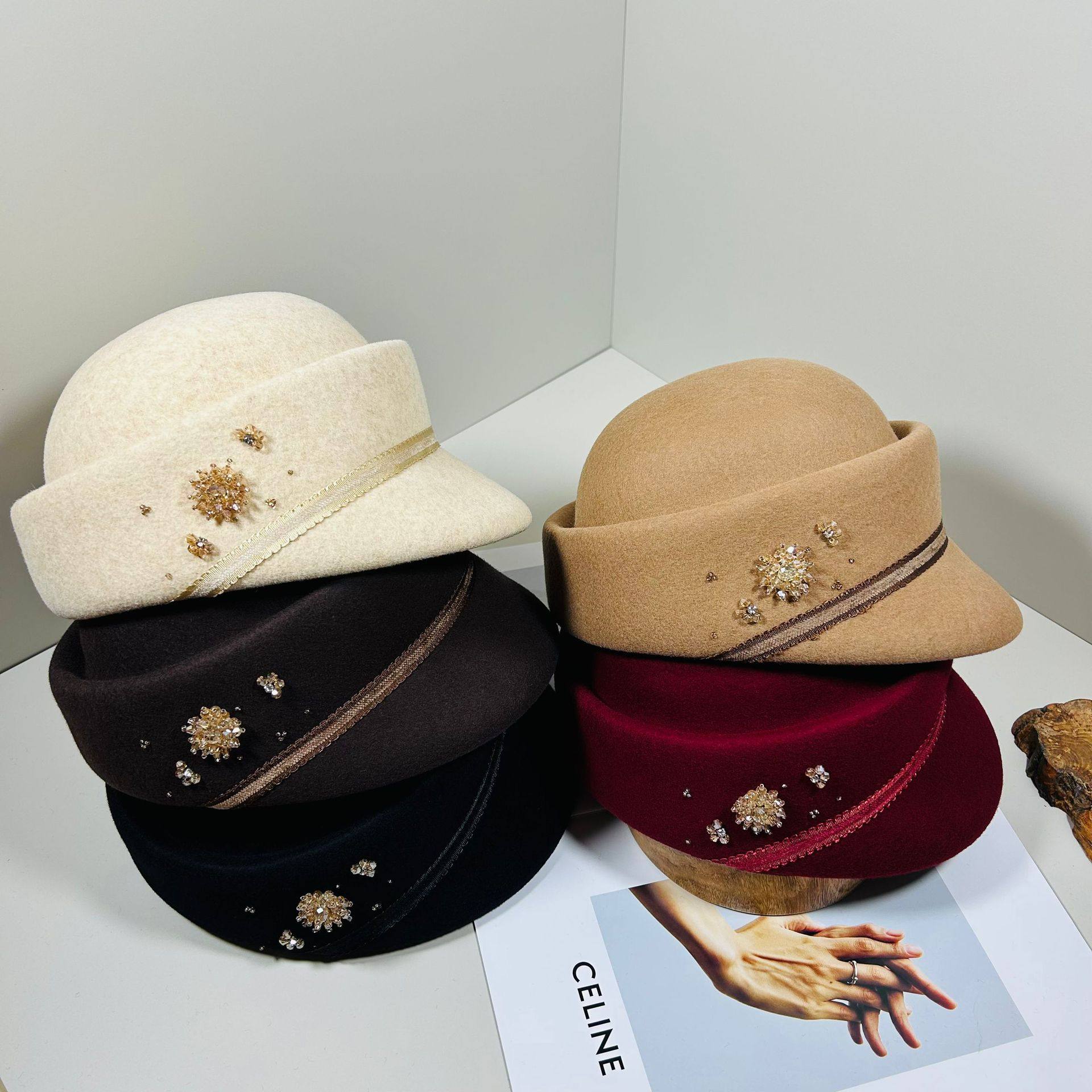 冬季新款澳洲美利奴羊毛马术帽女手工装饰水钻花朵英伦复古鸭舌帽,运动/瑜伽/健身/球迷用品,马球帽,淘宝优惠券,粉丝福利购,淘宝优惠卷