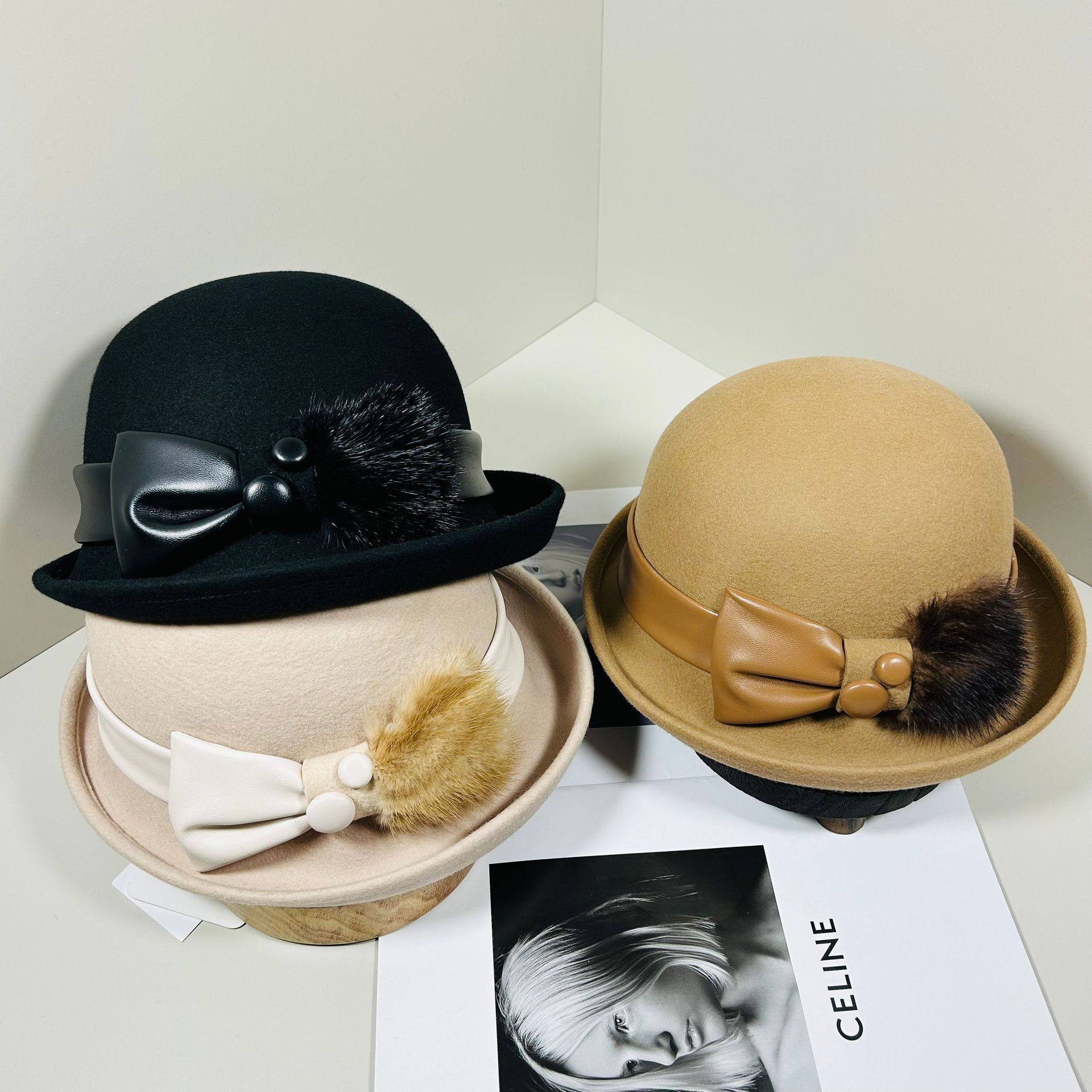 2025冬季新款澳洲羊渔夫帽女真皮蝴蝶结装饰优雅盆帽复古英伦礼帽,服饰配件/皮带/帽子/围巾,防晒帽,淘宝优惠券,粉丝福利购,淘宝优惠卷