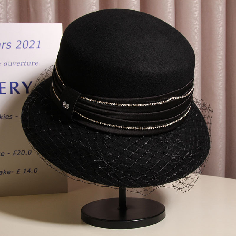 黑色羊毛礼帽女秋冬法式复古网纱灯罩帽赫本风显脸小毛呢渔夫帽子,运动/瑜伽/健身/球迷用品,马球帽,淘宝优惠券,粉丝福利购,淘宝优惠卷