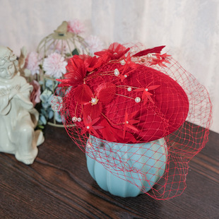 法式网纱小礼帽女复古名媛上海滩优雅头饰白色花朵写真造型配饰