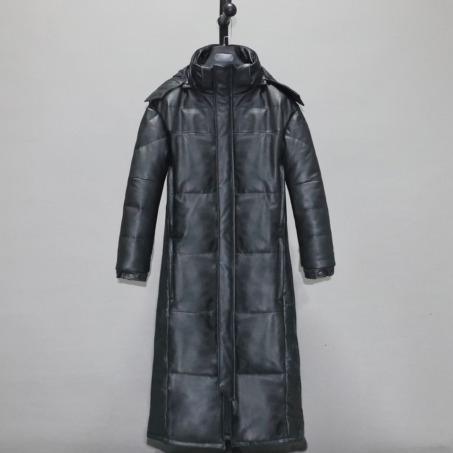 男女长款头层小牛真皮羽绒防寒服