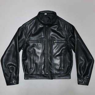 机车夹克外套回 立领工装 头层绵羊真皮皮衣女微廓修身 显瘦宽松短款