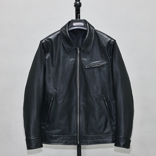 头层薄软牛皮真皮皮衣男翻领夹克