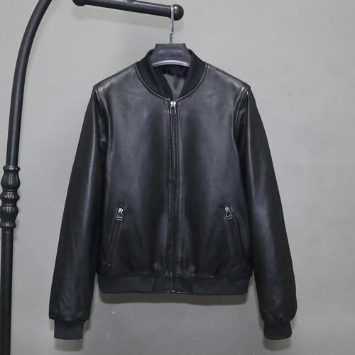 女士短款头层绵羊真皮皮衣棒球服