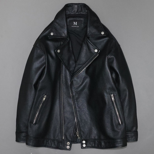 男士廓版头层牛皮机车真皮皮衣