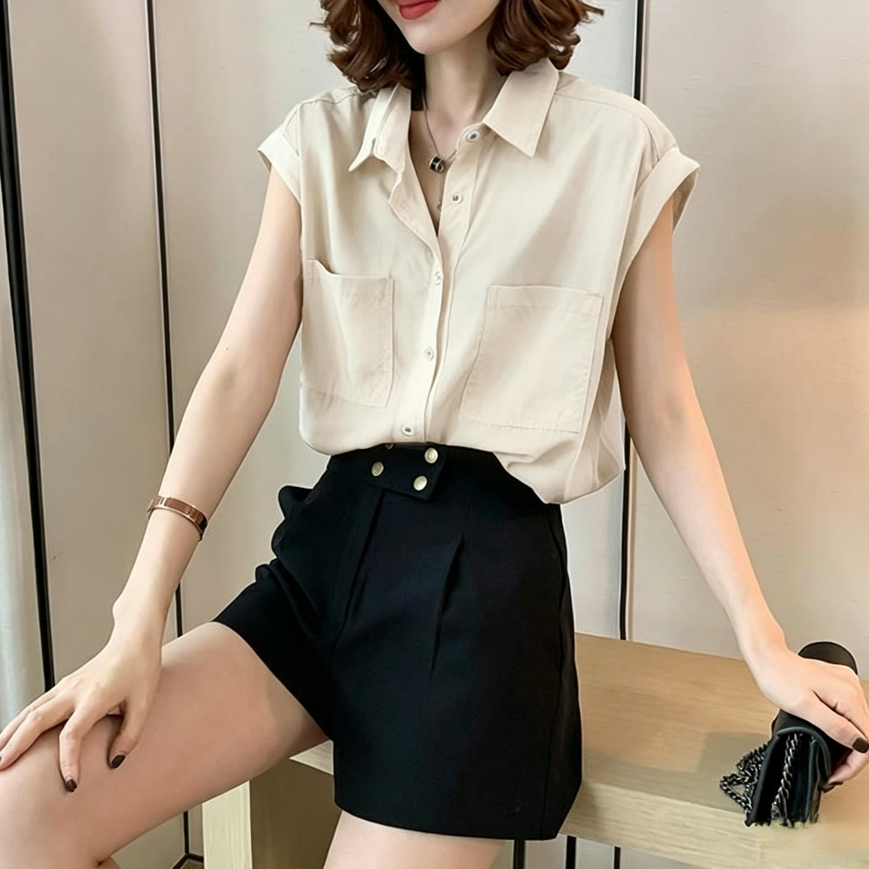 设计感上衣女装小众棉绸短袖衬衫夏季新款时尚韩版宽松显瘦衬衣潮