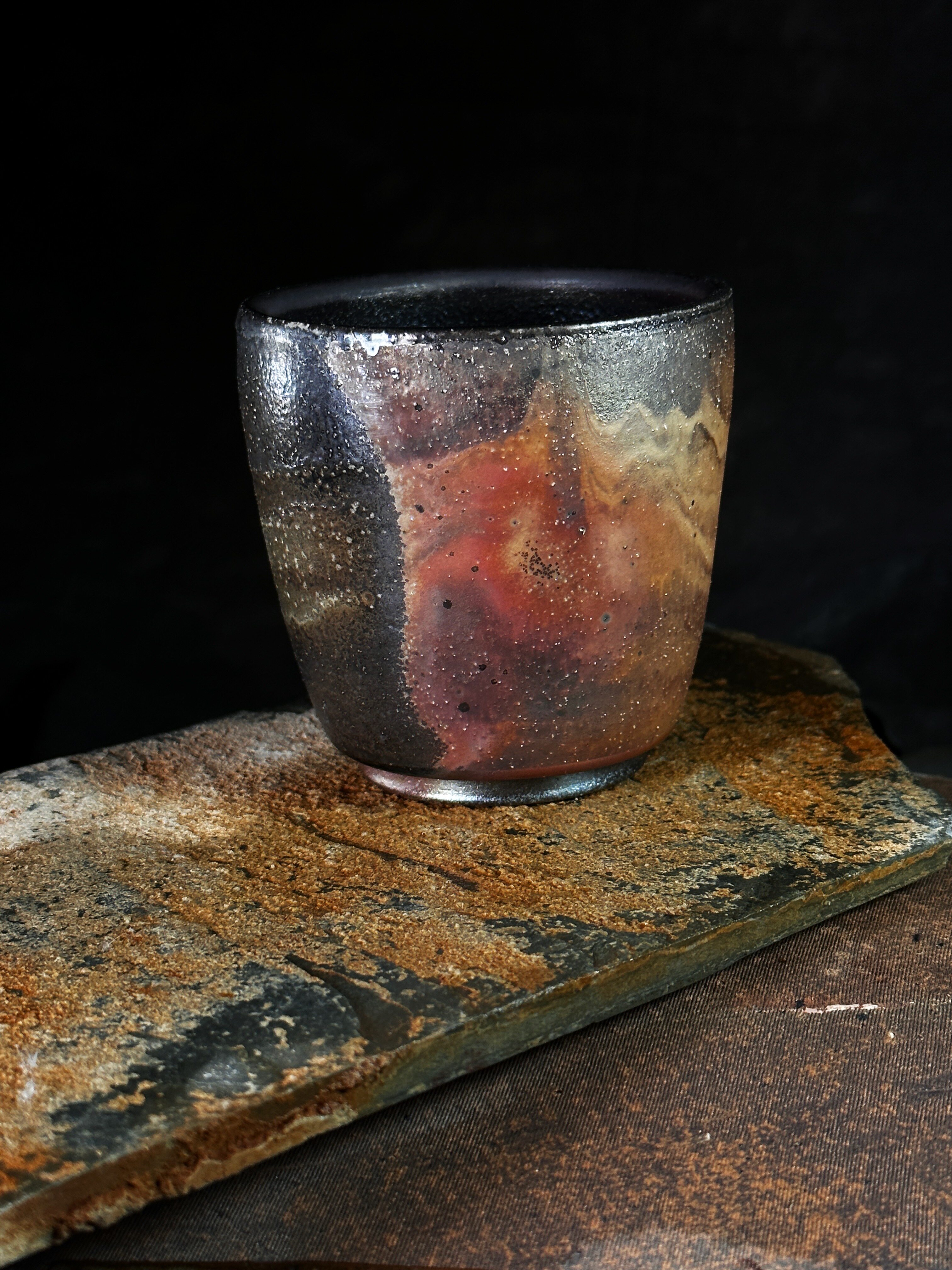 [台湾大师柴烧]楊博戎柴志野柴烧直杯杯咖啡杯茶具茶杯无釉祼烧