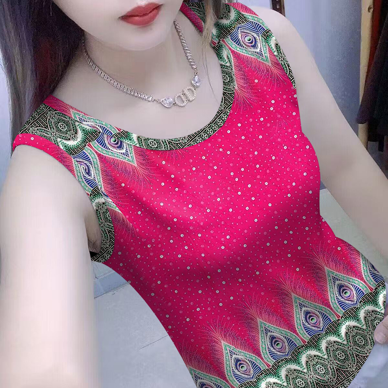 撞色背心女装2025印花新款夏季修身外穿显瘦无袖上衣吊带打底