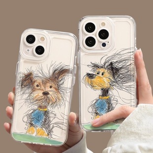 凌乱小狗适用苹果15promax手机壳iphone16/12新款mate60透明17红米note13防摔小米14华为p70荣耀软壳vivoppo