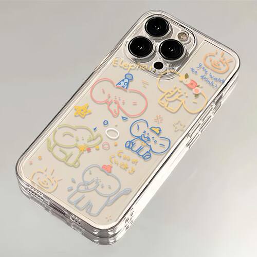 彩色线条小象适用苹果17/16pro手机壳华为pura70/p50软壳mate60红米note11女OPPOreno13/8小米14/vivos12/s15