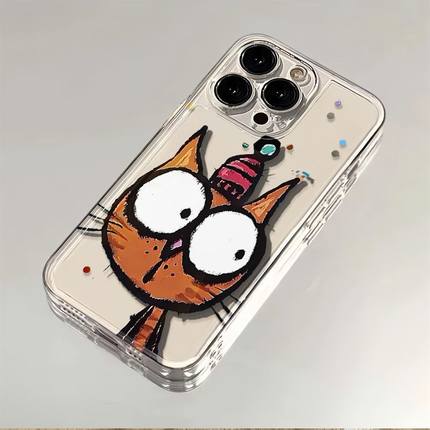 彩绘大头猫咪适用苹果17手机壳iPhone14/16/15promax新款11华为nova13荣耀p80红米note10女opporeno7小米vivo