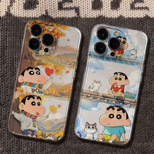 iPhone15 11promax全包防摔x 蠟筆小新適用蘋果17手機殼新款 8plus卡通16e保護套 max女6