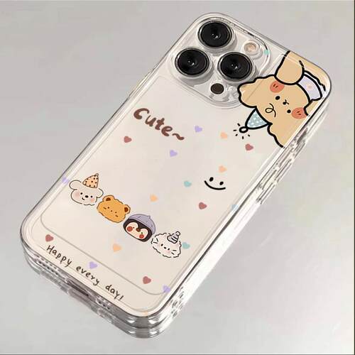 可爱小动物适用苹果15promax手机壳oppo小米红米k70vivox100华为iPhone15保护套14新款13/12/11透明xr防摔7/8