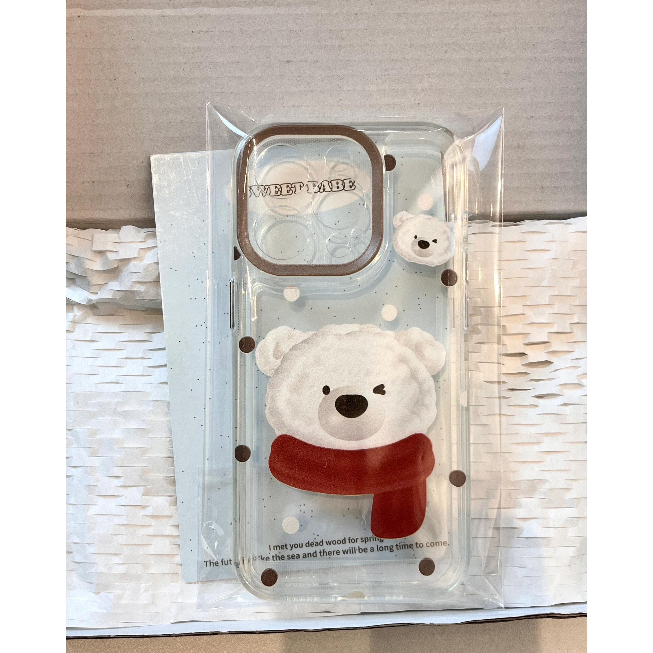 红围巾熊适用苹果15promax手机壳iphone12/11卡通mate60透明16红米note13小米14华为pura70荣耀软壳vivoppo女