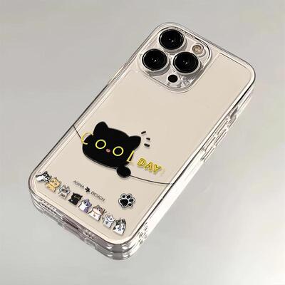 可爱黑猫派对适用苹果17手机壳iPhone14/16/15promax新款11华为nova13荣耀p70红米note10女opporeno7小米vivo