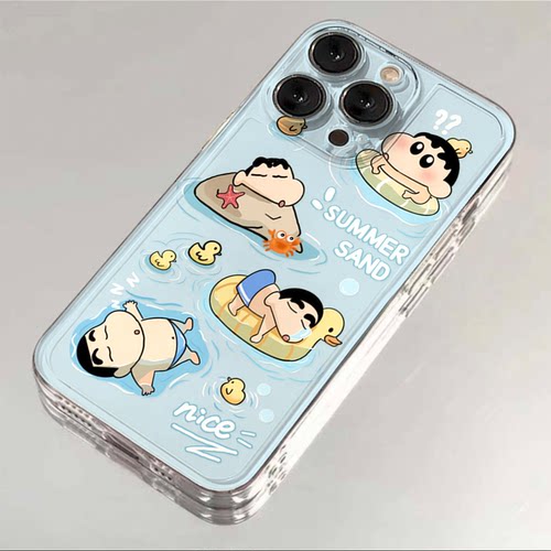夏天游泳小新适用苹果16/15pro手机壳华为mate60超薄p50荣耀100红米note11女OPPOreno13/9小米14/vivos12/x80