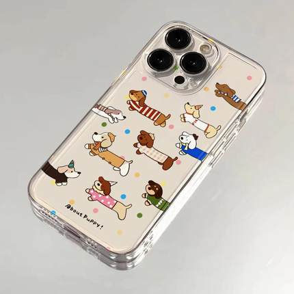 波点腊肠狗适用苹果17/16pro手机壳华为pura70/p50软壳mate60红米note11女OPPOreno13/9/8小米14/vivos12/s15
