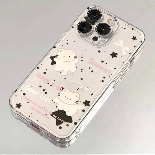 星星猫咪适用苹果17/16pro手机壳华为mate60超薄p50荣耀100红米note11女OPPOreno13/9/8/7小米14/vivos12/s15