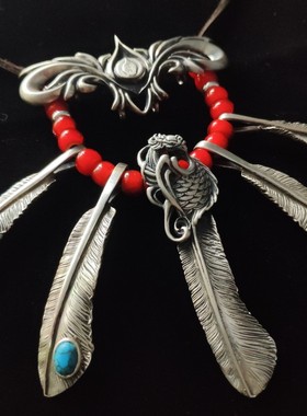 高桥吾郎吉原直唐草纹凤凰羽风切羽羽毛套装纯银S925纯手工印第安