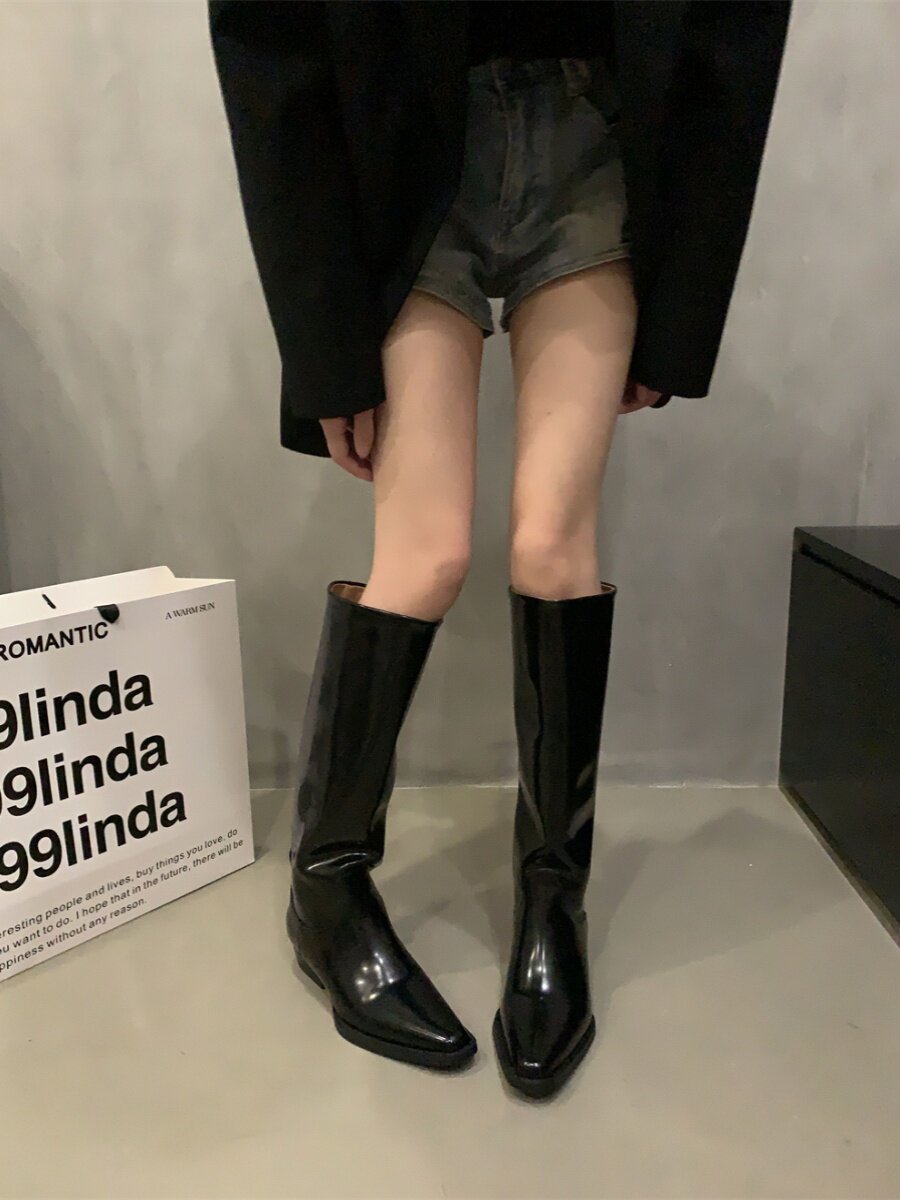 틈새 복고풍 블랙 하이 부츠 리틀 톨 부츠 프랑스 여성 부츠 가을 겨울 영국 기사 부츠 슬리브 라이딩 부츠