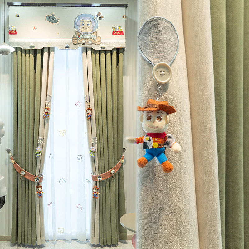 高档新款雪尼尔纯色简约拼接儿童房男孩女孩卧室飘窗落地遮光窗帘