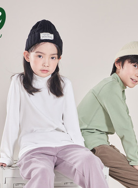 euv 儿童半高领打底衫女童白色长袖中领黑色上衣男童内搭纯棉秋衣