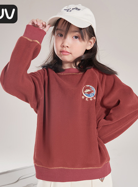 euv 女童卫衣春秋款儿童秋装2022新款中大童红色洋气时髦上衣秋季