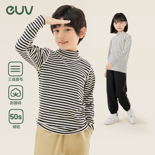 t恤男童纯棉a类内搭秋衣 女童黑白色条纹长袖 euv 儿童半高领打底衫