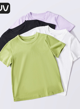 euv儿童短袖男童全棉夏装t恤女童夏季上衣薄款纯棉白色半袖体恤