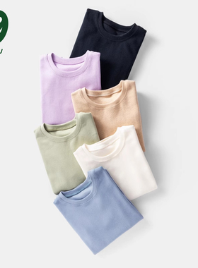 euv 儿童纯棉打底衫男女童白色黑色长袖t恤小童内搭秋衣单件上衣