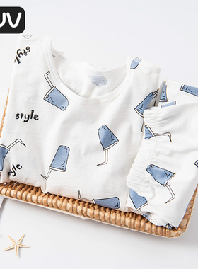 euv 儿童睡衣纯棉男童女童夏季男孩家居服中大童女孩夏天空调服