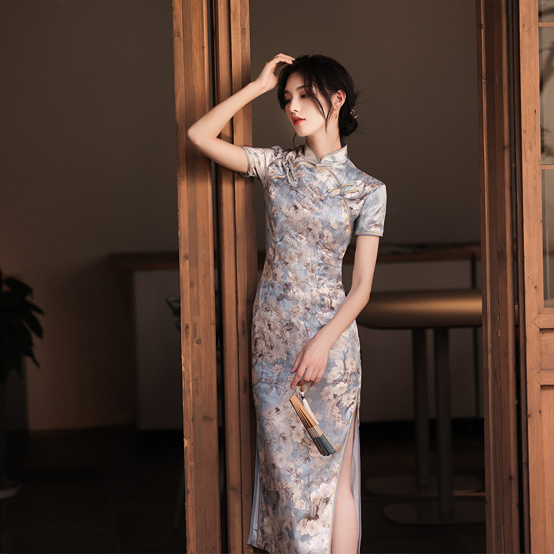 老上海旗袍2021年新款秋款复古民国年轻款长款气质高端改良连衣裙