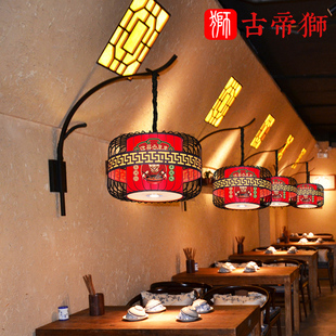 新中式火锅店吊灯红色铁艺鸟笼射灯国潮烧烤专用定制餐饮羊皮灯笼
